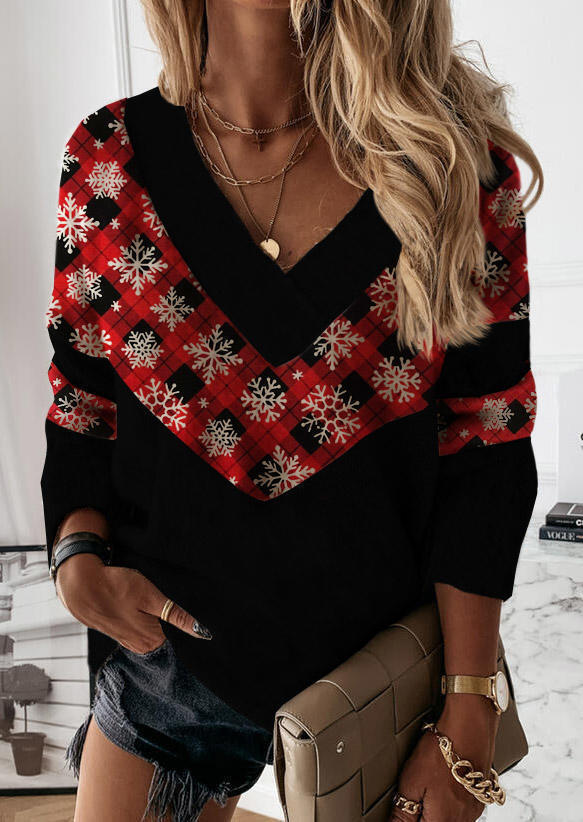 V-neck T-shirt Loose Casual Long Sleeves Printed Comfortable Slim-fitting Simple All-match